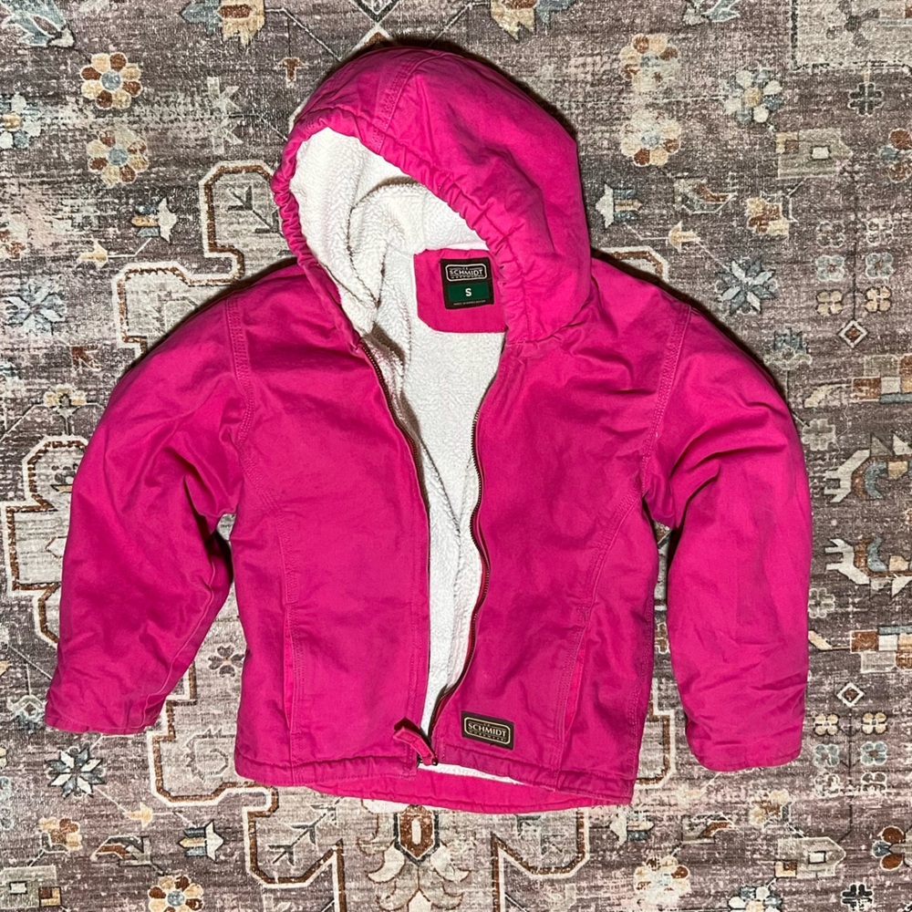C.E. Schmidt workwear sherpa-lined hooded jacket in pink.